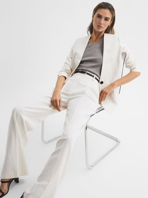 Wide Leg High Rise Pinstripe Trousers in White