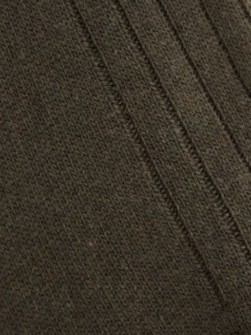 Wool-Cashmere Blend Ribbed Socks in Khaki