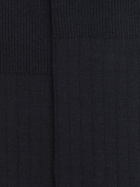 Wool-Cashmere Blend Ribbed Socks in Navy