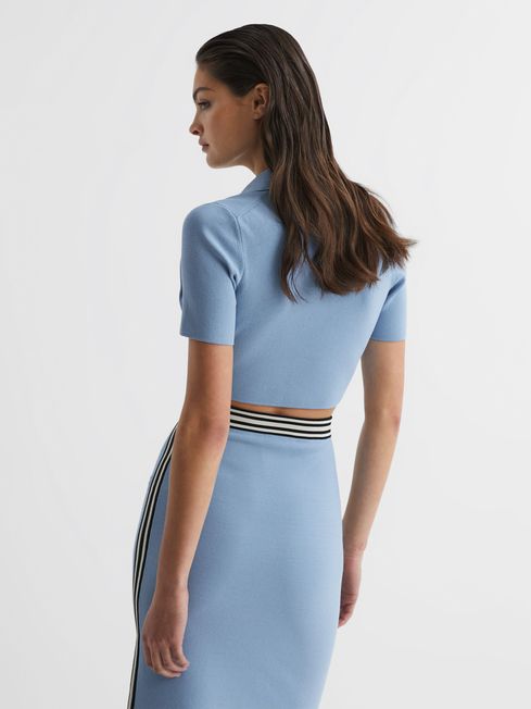 Cropped Polo Shirt Co-Ord in Blue
