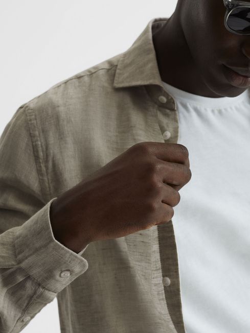 Linen Button-Through Shirt in Stone Melange