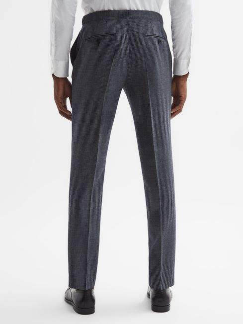 Slim Fit Dogtooth Trousers in Navy