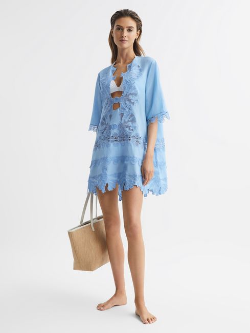 Embroidered Kaftan in Blue