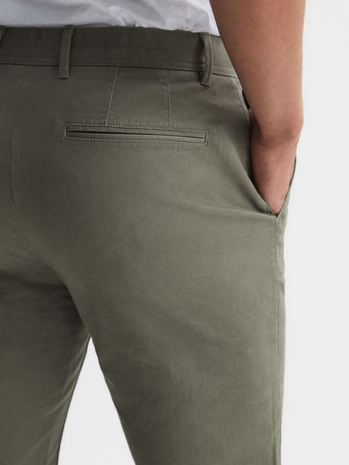 Reiss Khaki Pitch Slim Fit Washed Chinos