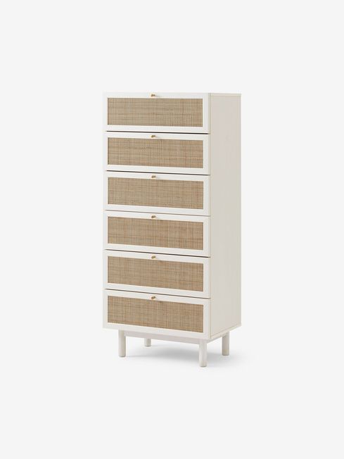 .COM White Washed Oak Effect Pavia Natural Rattan Tall Chest of Drawers