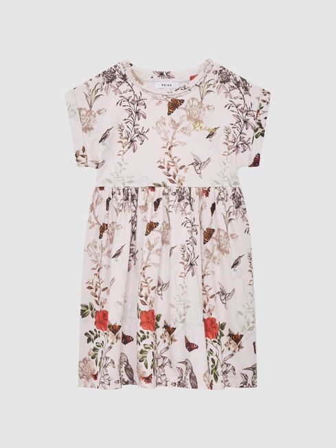 Junior Floral Print Jersey Dress in Pale Pink REISS
