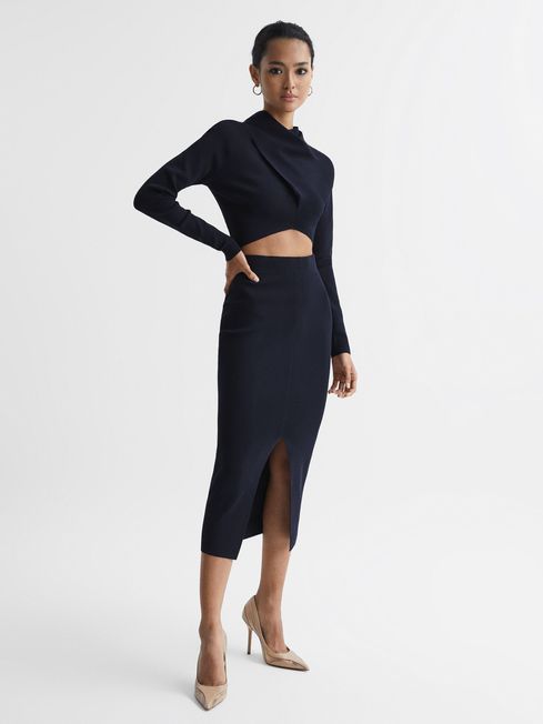 Reiss Dark Navy Erin Knitted Co Ord Midi Skirt