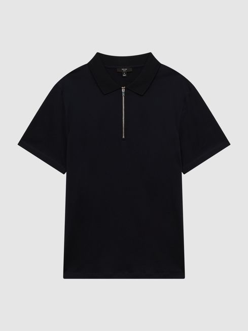 Mercerised Egyptian Cotton Polo Shirt in Navy REISS