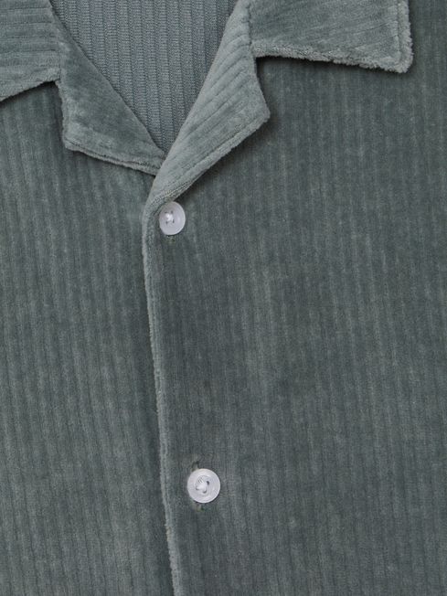 Senior Cuban Collar Ribbed Textured Shirt in Sage
