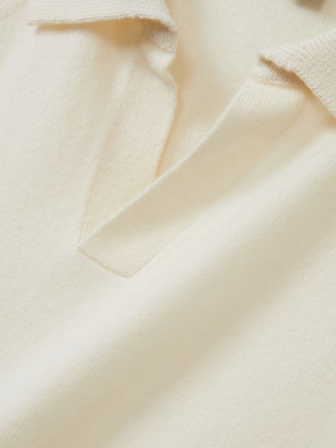 Wool-Cashmere Open-Collar Jumper in Ivory