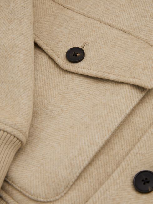 Bak Oatmeal Herringbone Wool Blend Herringbone Jacket