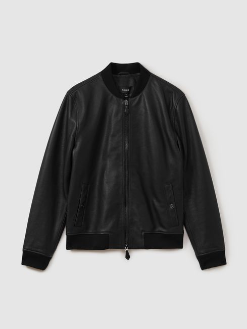 Black bomber jacket leather sleeves sales