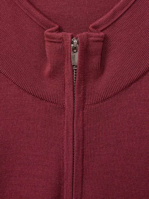 Merino Wool Half-Zip Polo Shirt in Cherry Pink