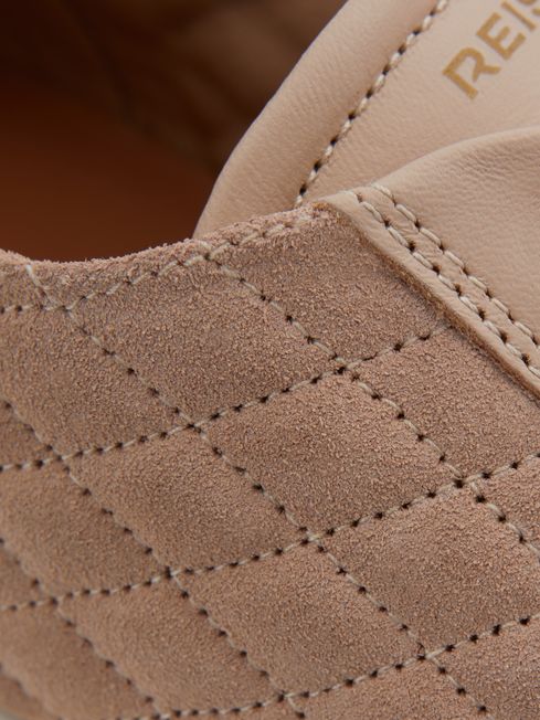 Leather Suede Lattice Trainers in Blush