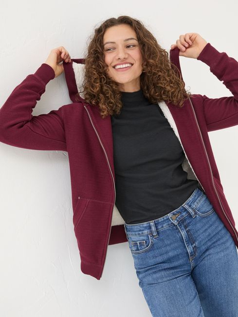 Borg lined zip up hoodie best sale