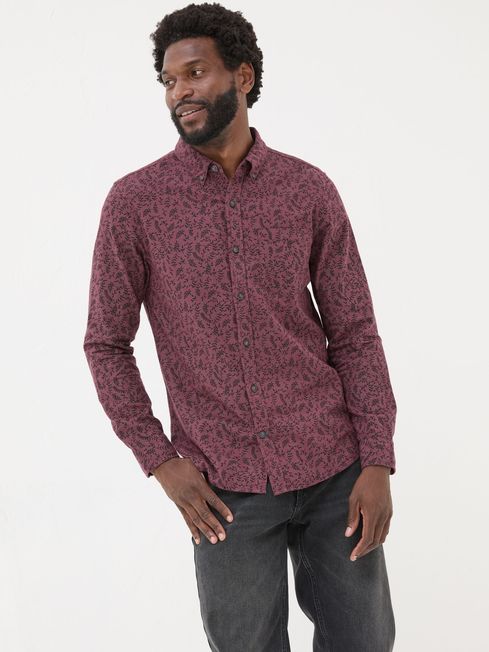 Burgundy Red Long Sleeve Vine Print 100 Cotton Shirt FatFace