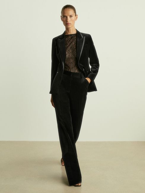Velvet Flared Suit Trousers in Black REISS