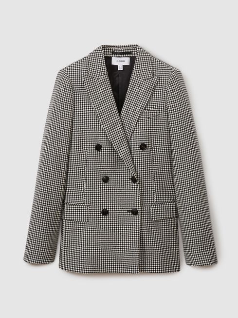 Wool Dogtooth Double Breasted Blazer in Black White
