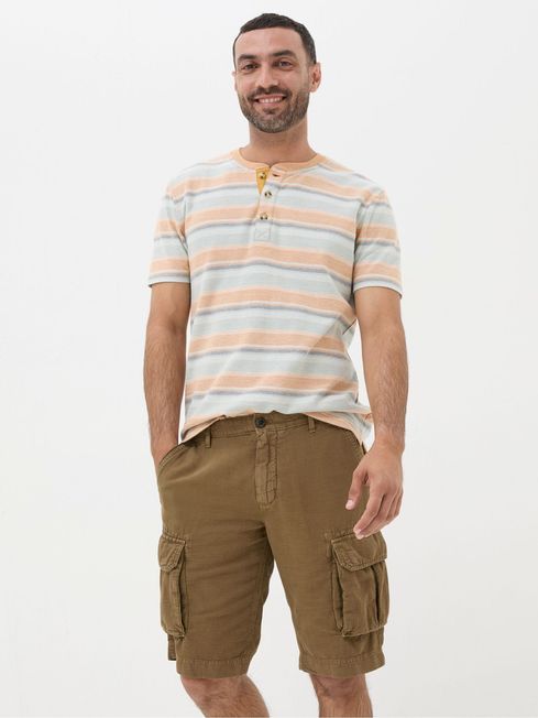 Brown Cotton Linen Cargo Shorts