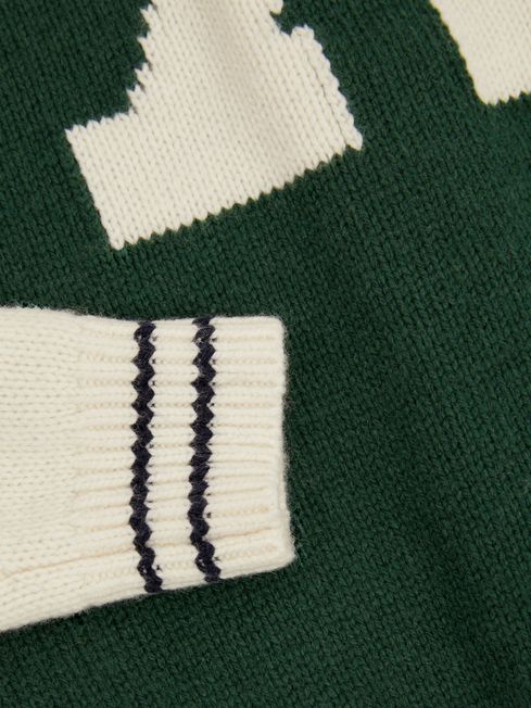 Junior Knitted Varsity Cardigan in Green/Offwhite