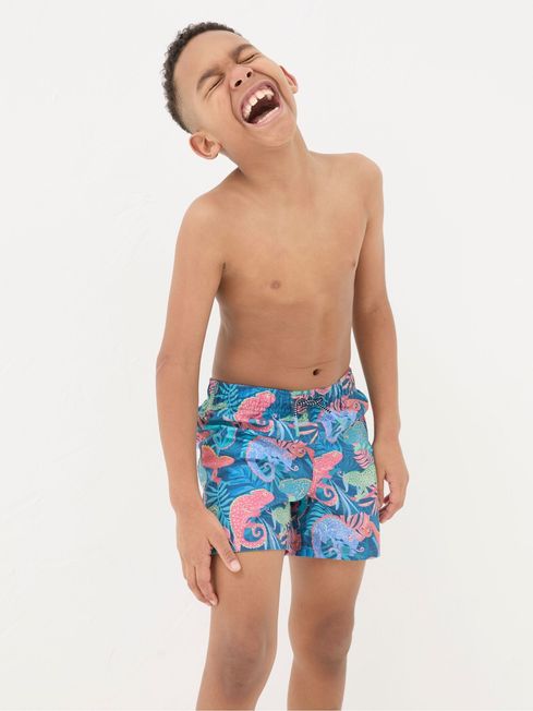 Green Chameleon Print Swim Shorts