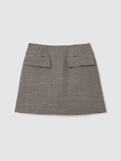Minnie Black White Wool Dogtooth Mini Skirt