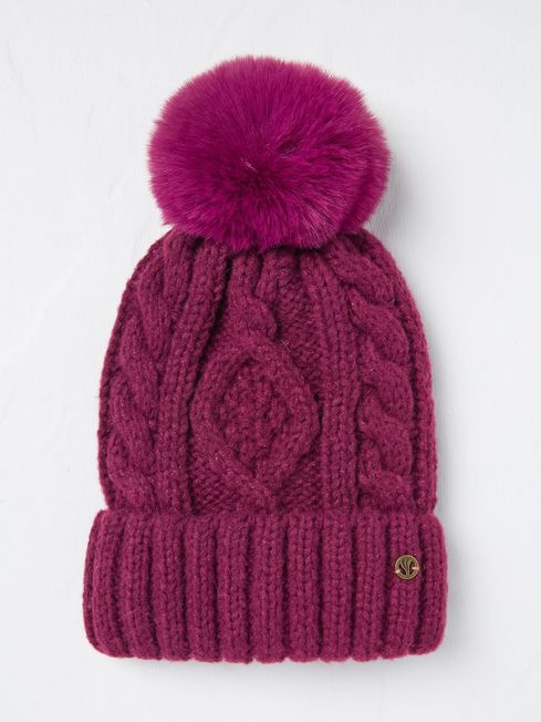 Dark Red Billie Cable Bobble Hat FatFace