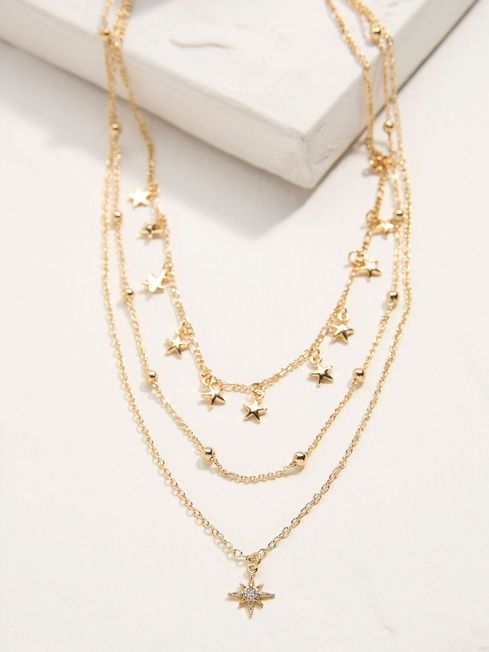 Gold Tone Multi Star Necklace