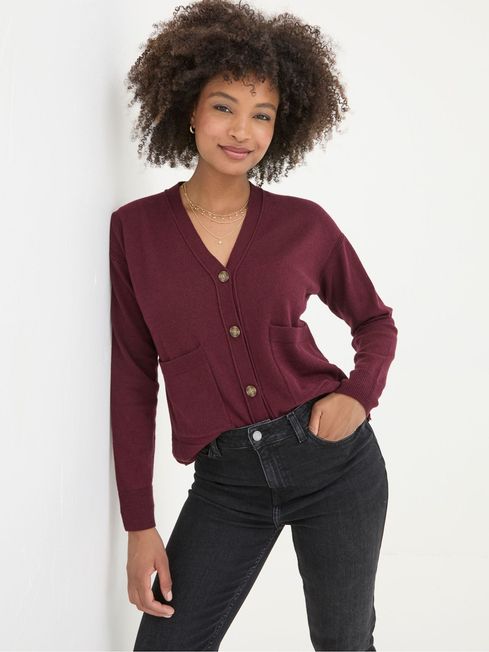 Grace Dark Red Cotton Cashmere Blend Cardigan