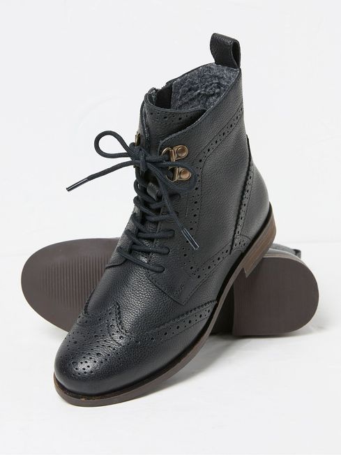 Anwen Black Brogue Ankle Boots FatFace