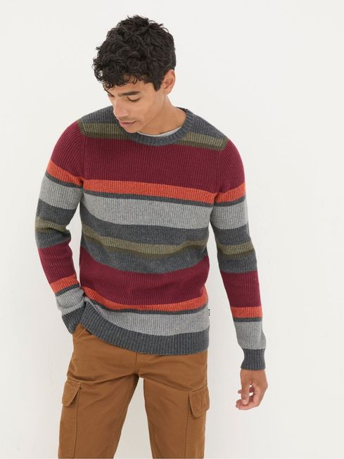 Hinton Charcoal Grey Chest Stripe Crew Neck Jumper FatFace