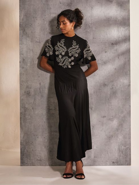 Margot Black Beaded Maxi Dress FatFace