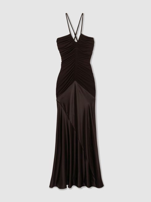 Figure hugging satin maxi dress 2025