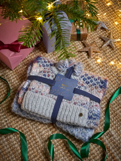 Grey Spacedye Hat And Snood Gift Set FatFace