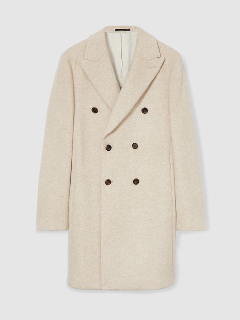 Wool Blend Double Breasted Coat in Oatmeal