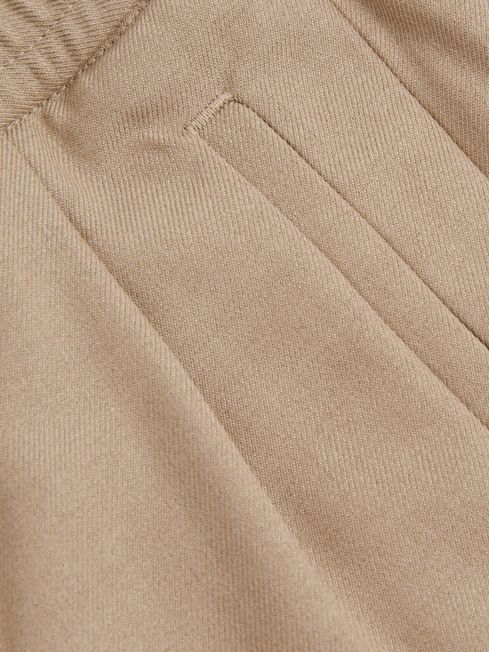 Junior Relaxed Elasticated Trousers with Turn-Ups in Soft Camel Brown