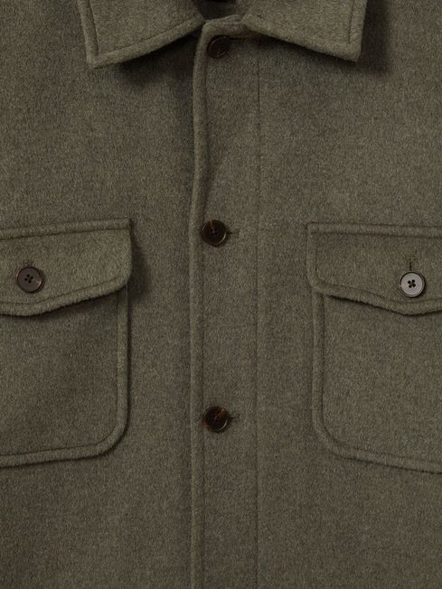 Wool Blend Melton Overshirt in Green Smoke