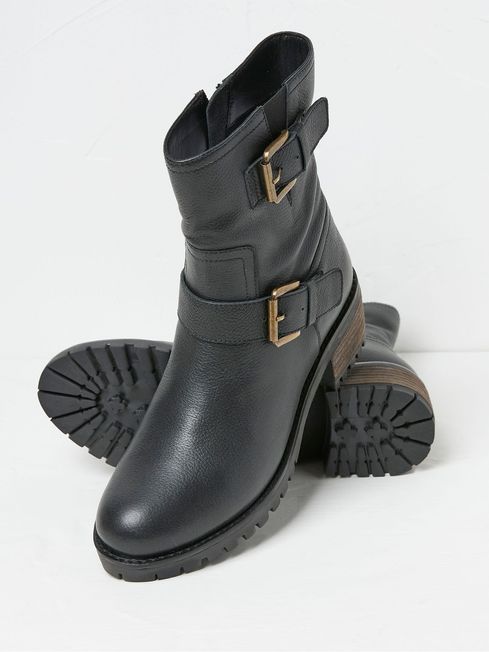 Leather black biker boots on sale