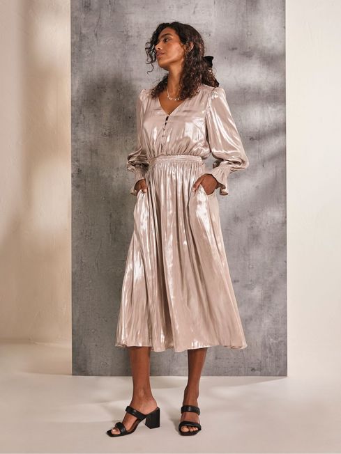 Gold Rina Metallic Midi Dress FatFace