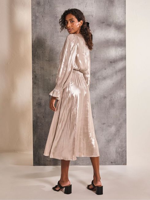 Gold metallic midi dress best sale