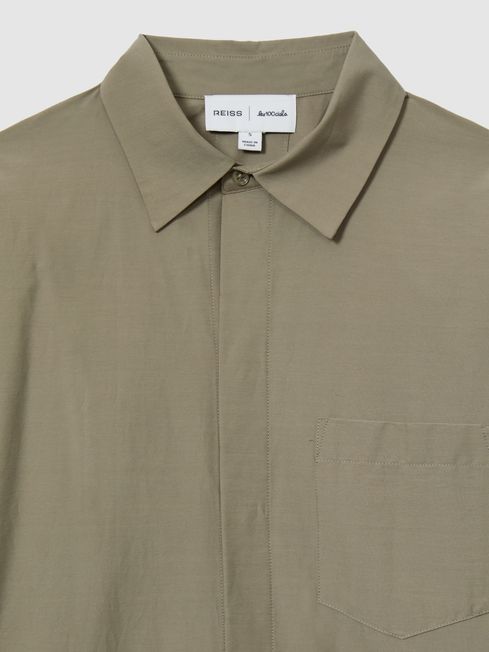 Reiss | Les 100 Ciels Cotton-Blend Poplin Shirt in Khaki