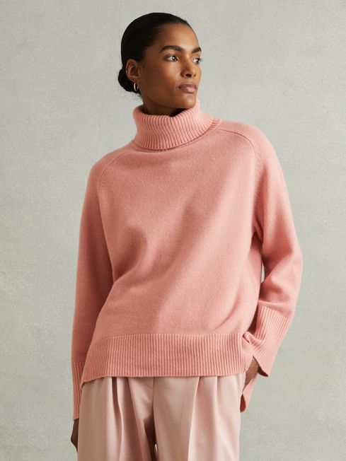 Wool Cashmere Roll Neck Jumper in Soft Pink REISS