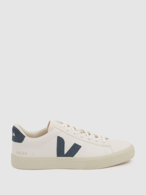 Veja Leather Suede Logo Trainers in Blue White REISS