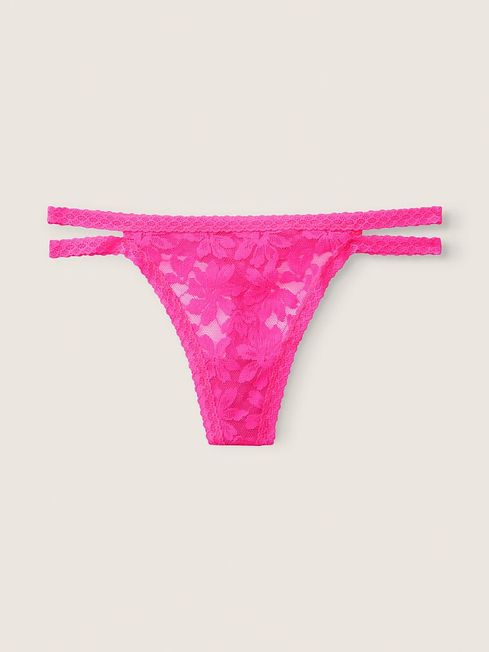 Victoria's Secret PINK Atomic Pink Strappy Lace Thong Knickers