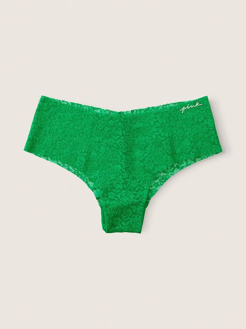 Victoria's Secret PINK Happy Camper Green No Show Soft Lace Cheeky Knicker