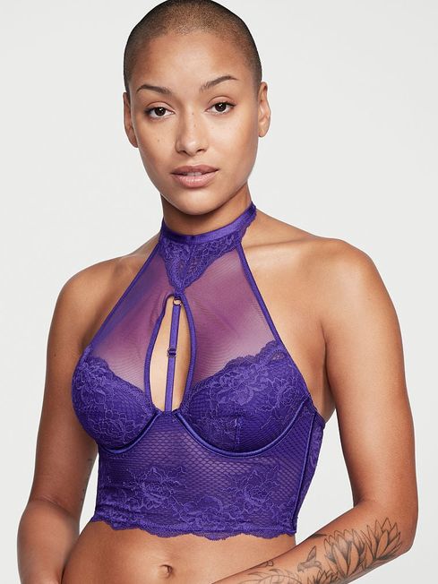 Brilliant Purple High Neck Lace Corset Bra Top Victoria s Secret