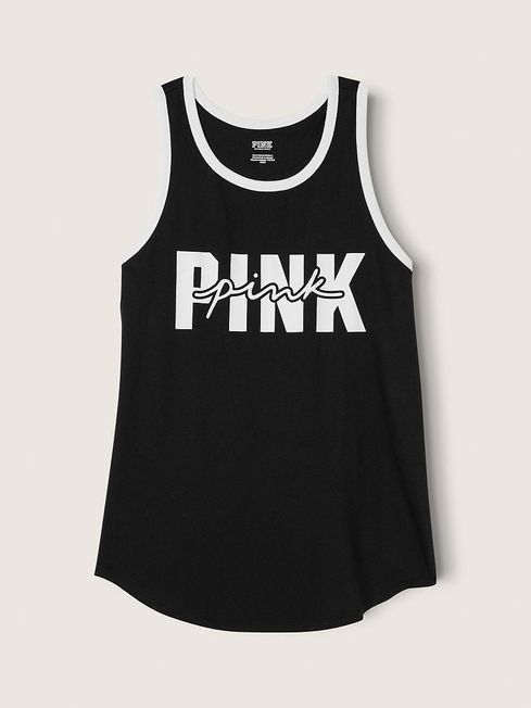 Victoria's Secret PINK Pure Black Logo Racerback Tank Top
