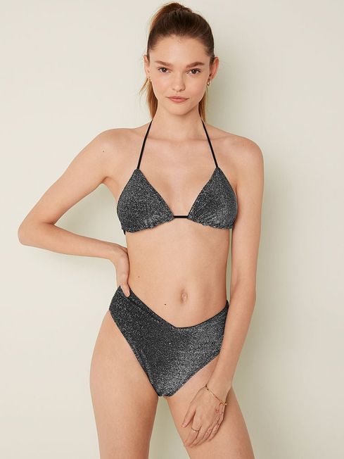 Victoria's Secret PINK Pure Black Triangle Shimmer Bikini Top