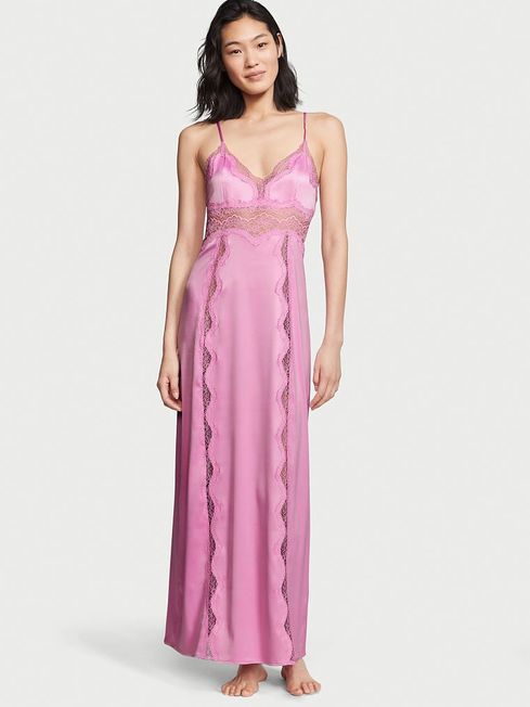 Long pink slip dress discount