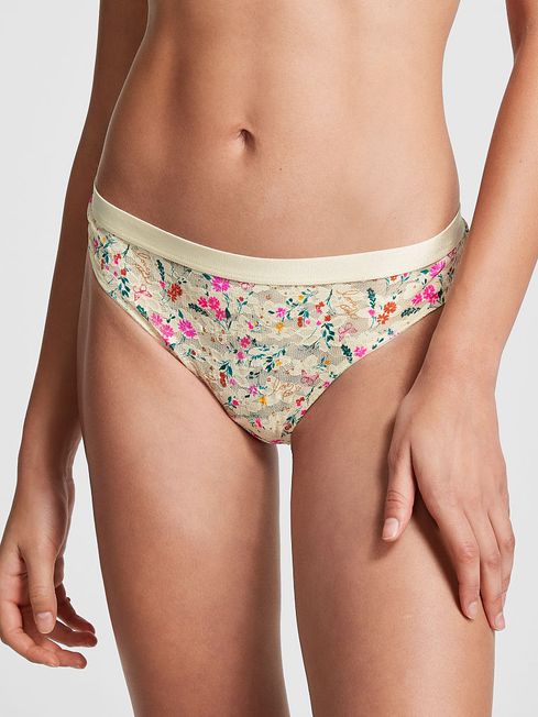 Victoria's Secret PINK Cream Floral Tossed Floral Lace Thong